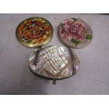 2 compacts and a vintage mother of pearl purse