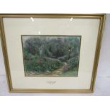 Edward W Waite (1854-1924) 'In and English Garden' pastel 8x11" signed with initials