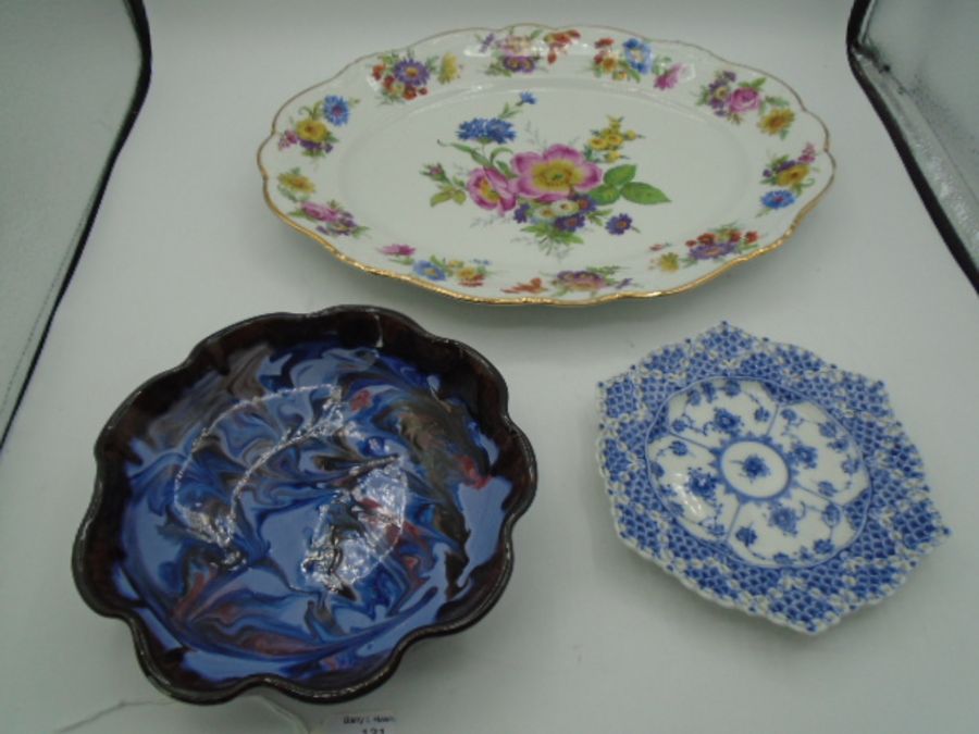 Royal Copenhagen blue fluted lace plate with marks to base, West German Gloria Bayreuth dish, approx