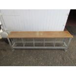 Galvanised bench with shoe storage and wooden seat H46cm L152cm D28cm approx