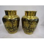 A pair heavy brass vases 16cmH