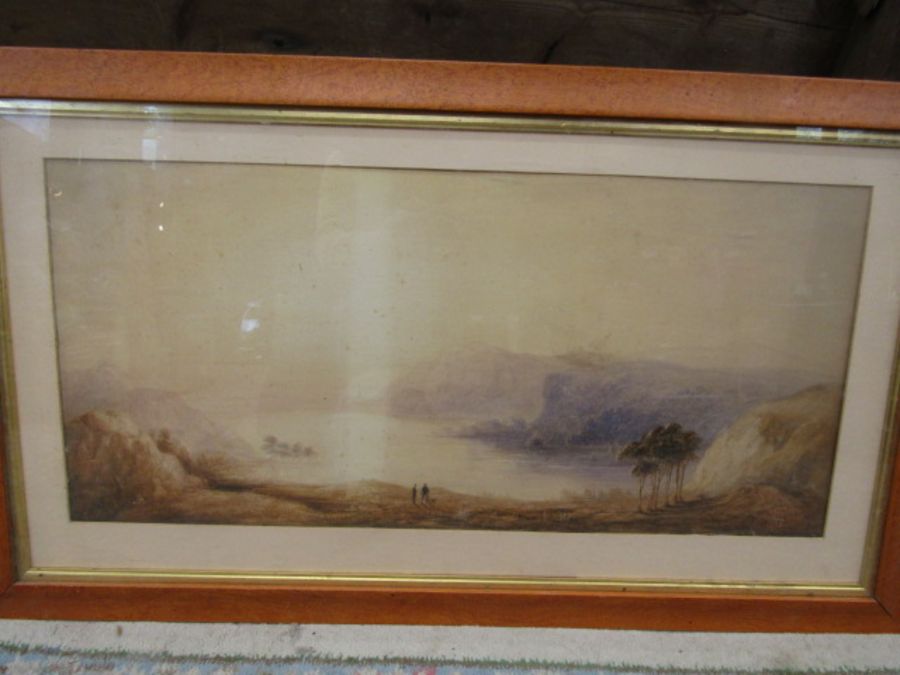 signed watercolour of a mountainous scene 94x55cm