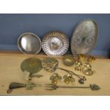 Mixed metalware to include candlesticks and brass sundial etc