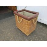 Wicker log basket with rope handles on wheels H60cm approx