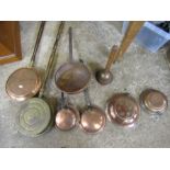 Copper and brass warming pans, decorative pans and dollie