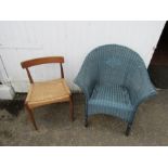 Danish chair with wicker seat and wicker bedroom chair