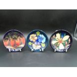 3 Moorcroft Pottery Collectors Club pin tray dishes to include 2004 edition with panache design by