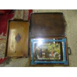 2 vintage oak trays and a mirrored tray