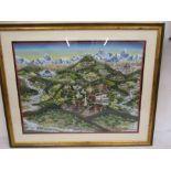 20thC Nepalese school gouache on linen 'View of the Himalayas' signed, dated and inscribed G.N
