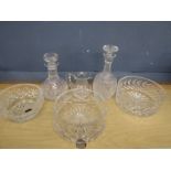 Thomas Webb fruit bowl, 2 decanters a jug and other quality glass