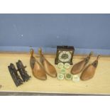 Collectors lot to include vintage wooden shoe lasts and onyx egg cups etc