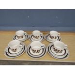 Set of 6 retro cup, saucer and side plate trios