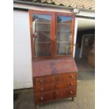 Mahogany veneered bureau bookcase H223cm W106cm D56cm approx