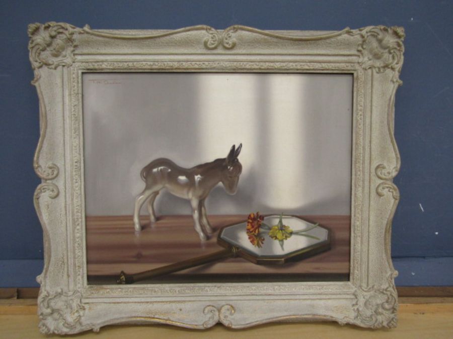 T.W Quinn oil on canvas still life in shabby chic frame 59x66cm