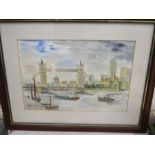 an unsigned watercolour of London Bridge