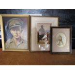 Signed oil on canvas of a military man along with 2 related prints
