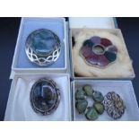 5 brooches - to include Scottish silver and a hallmarked Birmingham 1972 brooch