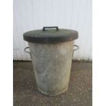 Vintage galvanised dustbin with lid