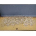 large collection of glass ice cream bowls, glass tankards and more