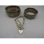 3 silver bracelets largest hallmarked Birmingham 1922 by Kirward & Co Ltd, next hinged bracelet