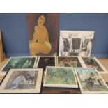 A quantity of famous prints on hardboards plus one framed print