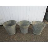 3 Galvanised buckets to include 2 military