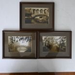 After Derek Langley: 3 signed photographic prints of Cambridge sights incl Mathematical Bridge