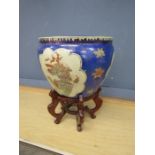 Hand painted Satsuma Jardiniere on wooden stand H35cm approx with stand