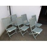 6 Painted folding hardwood garden chairs