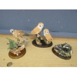 2 Country Artists bird figurines and a badger