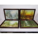 4 oil on canvas pictures of landscapes in 4 seasons, by various artists, in matching frames