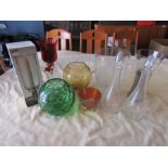 Dartington candle lamp, vases and carnival glass etc