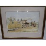 after M.Matson ltd edition print of a Threshing scene 95/500 Weald & Downland open air museum.