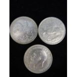 3 x George V 1935 silver crown jubilee, the rocking horse crown, uncirculated