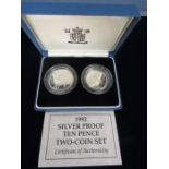 Royal Mint 1992 silver proof ten pence two coin set