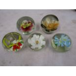 5 paperweights with flower designs