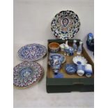 European hand painted plates signed,  inc Deruta and various blue and white china