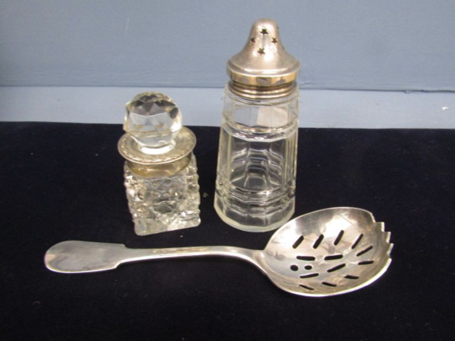 Christofle's of Paris silver plated ice cube scoop (chunky model 1950s) and Silver topped sifter and