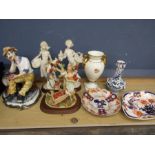 Vintage Imari style plates a/f, Capodimonte tramp, Leonardo figure 'The Orchard' 2 blanc figures and