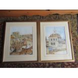 2 Framed and glazed watercolours of Kings Lynn signed Kelly 2004. 45cm x 55cm approx