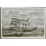 After John S Gibb: two signed limited edition prints of pencil drawing of Working Schooners numbered