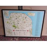Framed and glazed map of Norfolk's Free Houses to include Kings Lynn 45cm x 63cm approx