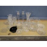 Large collection of glass to include candle sticks, vases and more