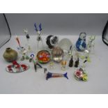 Collection of small glass animals, paper weights and more