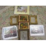 2 still life prints, 2 gilt frames, a 3c ceramic picture and a Chinese print along with a handful of