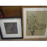 2 nude pastel drawings unsigned male- 60x73cm female 53x54cm