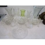 Glass vases, fruit/salad bowls and servers, glass plate etc