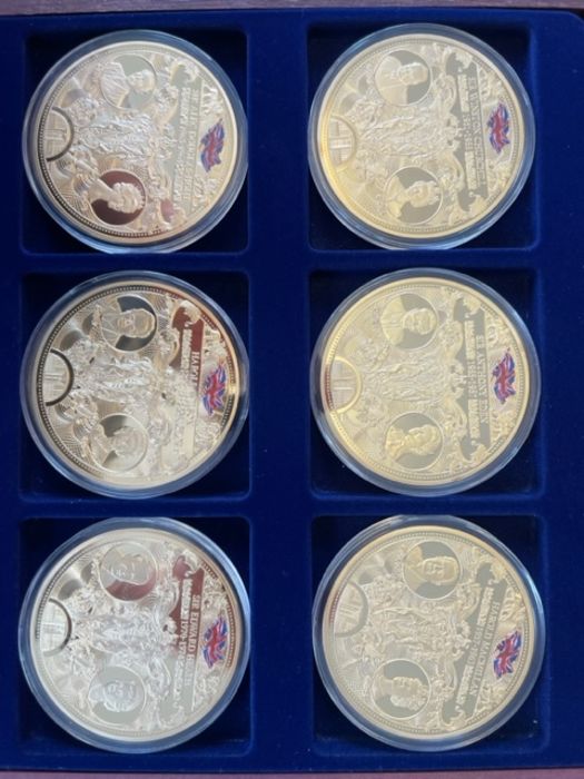 A boxed set of 6 gold plated medallions ' Prime Ministers' 70mm