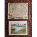 Framed and glazed map of Norfolk 44cm x54cm approx and limited edition print