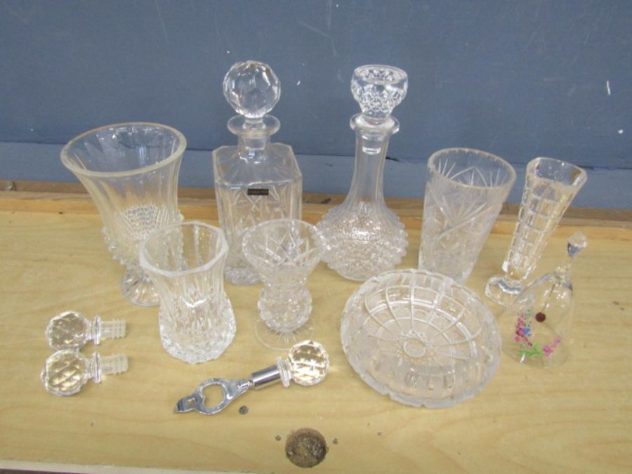 Quality cut glass decanters, vases and ashtray etc